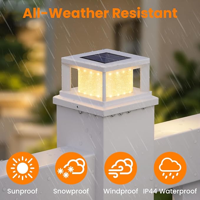 Mlambert 4 Pack Solar Post Lights Outdoor, 2 Modes LED Fence Cap Light for 4x4 Post, Waterproof Deck Light Patio Garden Decor, Warm/Cool White, White