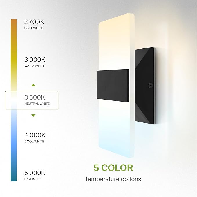 ASD 8 Inch Indoor LED Wall Sconce - 10W 2700K-5000K Dimmable Black Wall Sconce Lights for Living Room, Bedroom, Bathroom, Hallway - Modern Wall Sconces Hardwired, ETL Interior Light