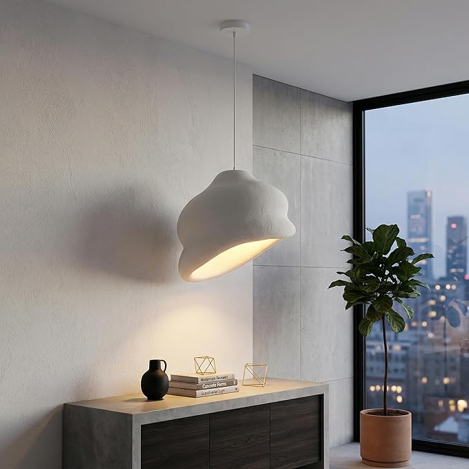 JAYMP Wabi Sabi Pendant Light for Dining Room Kitchen Island Hallway Restaurant Modern Hanging Lamp E26 Base Japanese Style Conch Shape Lighting Fixture, Matte White, 50cm/19.7in