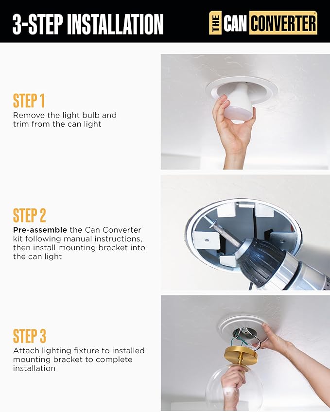 The Can Converter R4 Recessed Can Light Conversion Kit - Home Improvement for 4" Cans, Hardware Converter for Flush Mount Light, Hanging Pendant, & Light Fixture, up to 50 lb Capacity, UL Certified