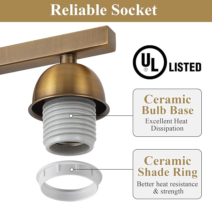 Mecgirn Milk Glass Vanity Lights for Bathroom, 3 Light Brass Bathroom Light Fixtures Over Mirror, Ceramic E26 Sockets Wall Mounted