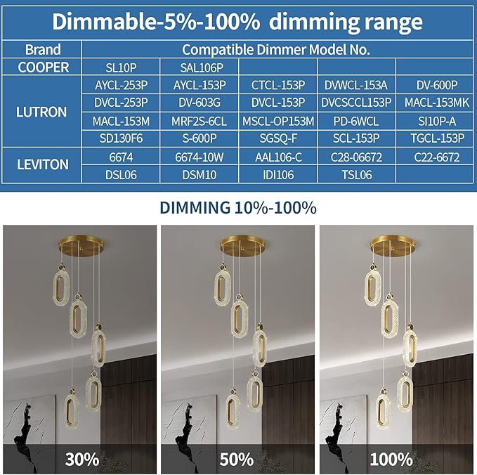 Pendant Lighting for Kitchen Island LED Dimmable Modern Gold Pendant Lights for Bedroom Hallway Entryway Kitchen Island Light Fixtures (5-Light)