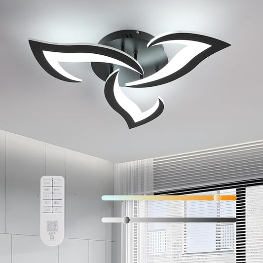 Goeco Modern Ceiling Light, Dimmable Black Acrylic Ceiling Light with Remote Control (3000K-6500K), 3-Head Flower Shape LED Ceiling Lamp for Living Room, Bedroom, Dining Room, Kitchen