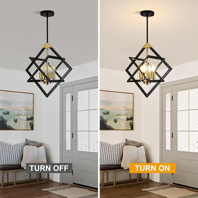 18" Modern Pendant Lights Kitchen Island, 4-Light Black and Gold Pendant Light Fixtures, Farmhouse Chandelier Kitchen Island Lighting, Industrial Hanging Pendant Lights for Kitchen Island Entryway