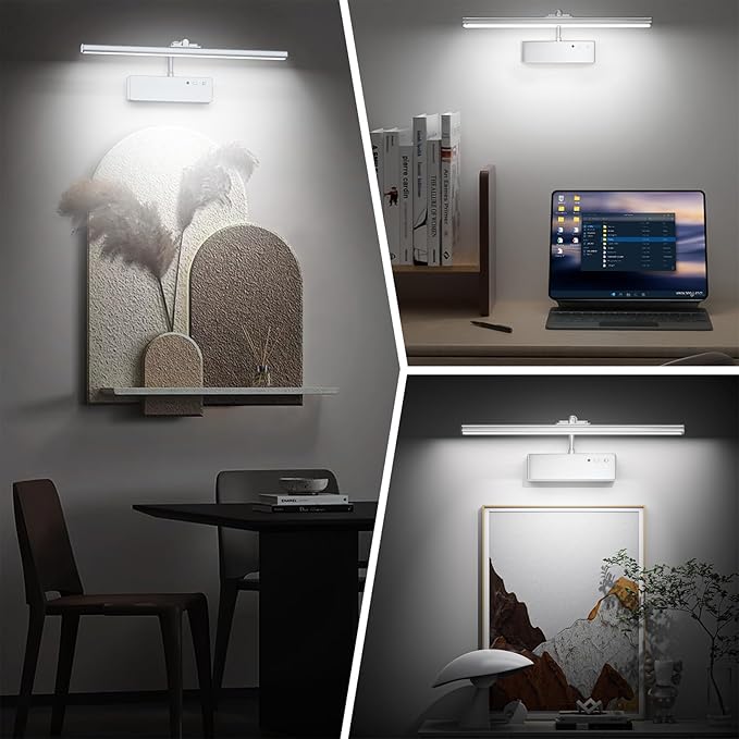 Picture Light, 15.35inch Wireless Picture Lights for Wall Rechargeable, Battery Wall Lights for Pictures, 3 Color Art Lighting for Paintings with Timer and Dimmable for Display Gallery Frame (Silver)