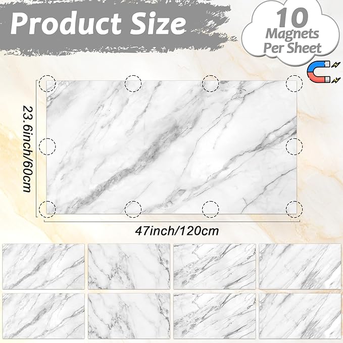8 Pcs Fluorescent Light Covers with 80 Magnets Decorative for Classroom Ceiling Lights 4 x 2 Feet Magnetic Light Cover Filter Easy Install for Office Hospitals Drop Home Ceiling Supplies (Marble)
