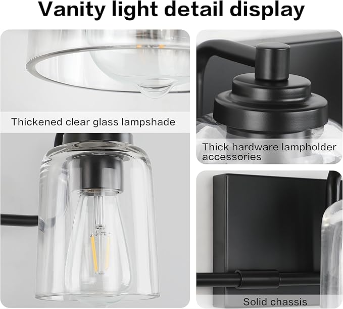 SOLFART Matt Black 2 Lights Wall Sconces Bathroom Light Fixtures Wall Light Fixtures Lighting Fixtures Over Mirror 13.8 Inch Wall Mount