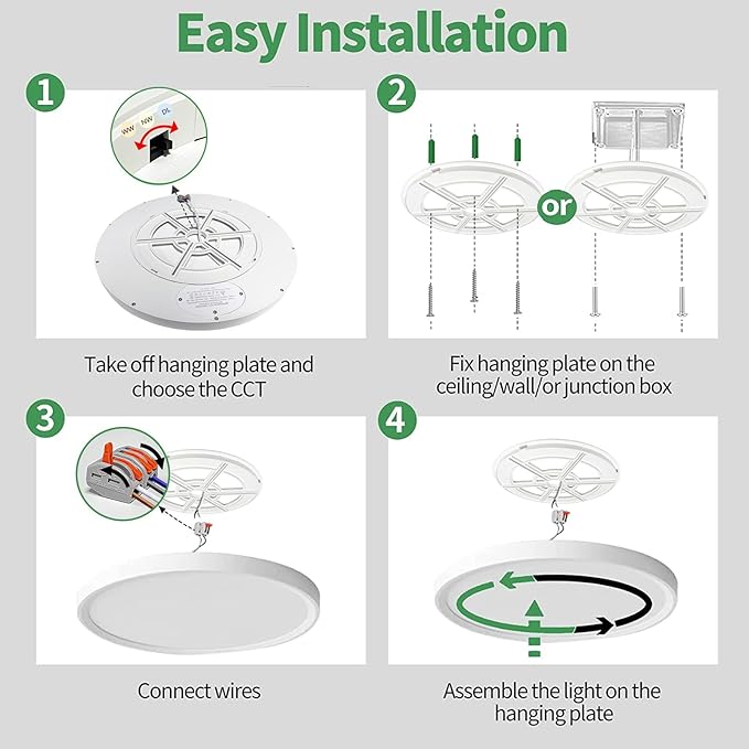 2PK 15.8 Inch LED Flush Mount Ceiling Light, 32W, 3480LM, 3000K/4000K/6000K CCT Selectable, Round Flat Panel Light Low Profile Ceiling Fitures for Hallway, Kitchen, Bedroom, Laundry Room