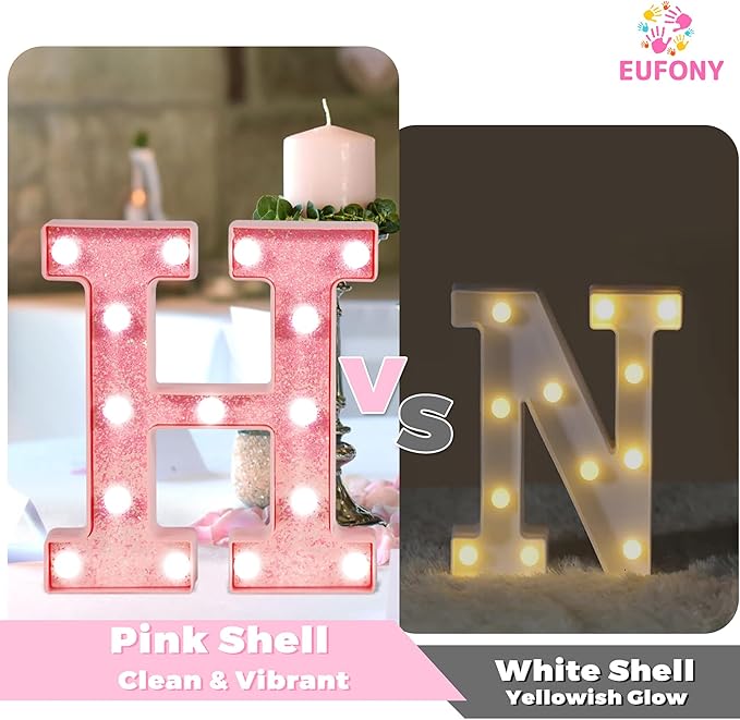 Pink Marquee Light Up Letters, Glitter Alphabet LED Letter Lights for Pink Birthday Party Decorations, Battery Operated Letter Sign for Girls Room Vanity Table Decor, Cool White Lights Symbol &