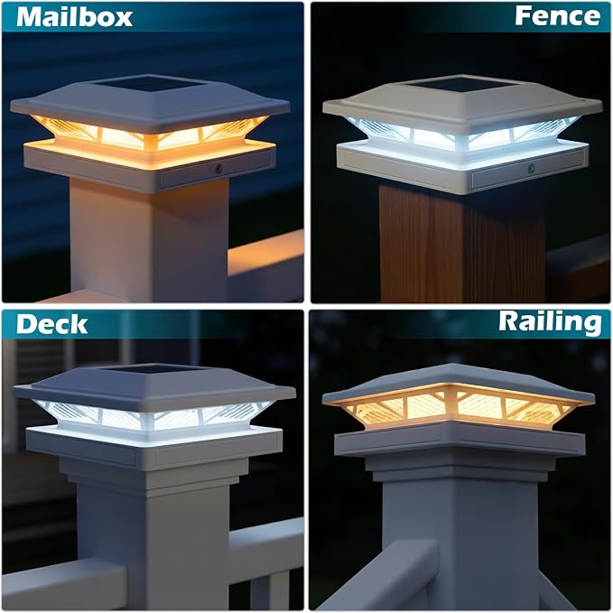 SIEDiNLAR Solar Post Cap Light 2 Modes 1 Pack, 3.5x3.5 4x4 4.5x4.5 5x5 Vinyl/Wooden Posts, Waterproof Outdoor Lighting for Fence Deck Patio Garden Decor, White/Warm (White)