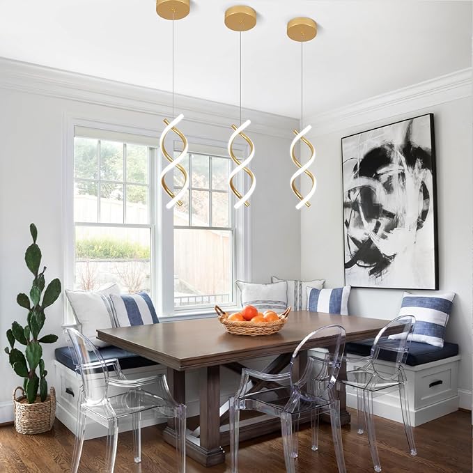 CANEOE LED Pendant Light Fixtures,Gold Modern Led Pendant Light Kitchen Island,Adjustable Height Kitchen Hanging Light Fixture Modern Island Light for Island Dining Room Pendant Lamp,1 Pack