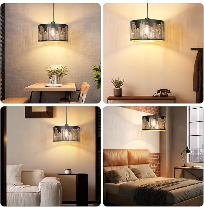 Qingmiao Plug in Pendant Light, Hanging Lamp Plug in with Metal Shade, 3-Way Dimmable Hanging Light Fixture for Living Room Bedroom Kitchen Ceiling Farmhouse Home Decor