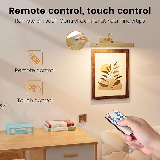 Picture Light Wall Sconce, 4400mAh Rechargeable Wireless Battery Lighting, 12'' Dimmable LED with Remote 3CCT for Wall Art Gallery Display (Antque Gold)