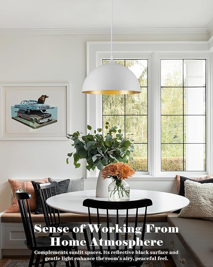 White Pendant Lights Kitchen Island 2 Pack, 14 Inch Large Dome Pendant Light, White and Gold Farmhouse Pendant Light, Island Pendant Lights for Kitchen, Dining Room