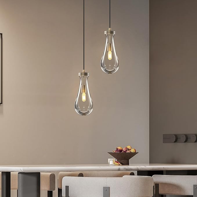 Raindrop Pendant Lights Kitchen Island: Vintage Copper Teardrop Hanging Light - 2 Head Crystal Pendants Light over Dining Table - Durable Raindrop Lighting Fixture for Bedroom Hallway Bulb Included