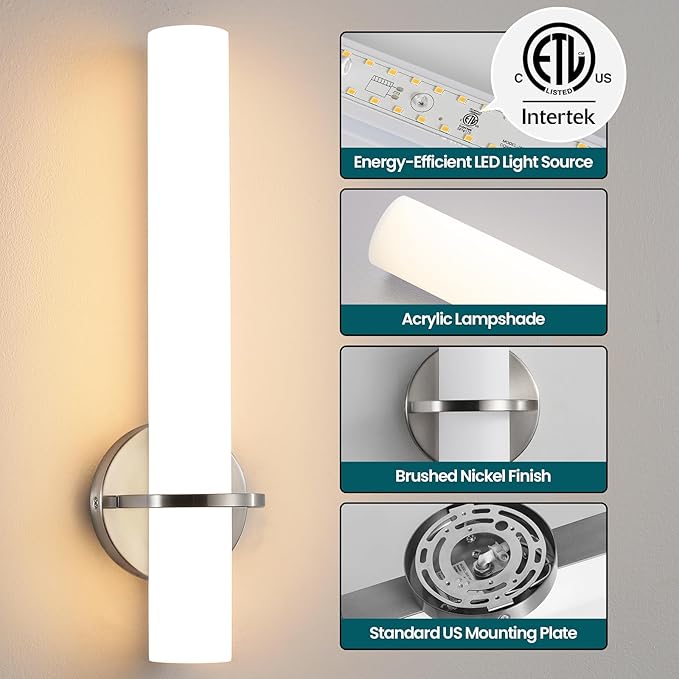 AIJIASI Brushed Nickel Bathroom Sconces Wall Lighting 18W LED Dimmable Vanity Light Fixture, 3000K Modern Wall Light Fixtures Indoor Wall Lamps for Bedroom Living Room Mirror Hallway Porch 18 inch