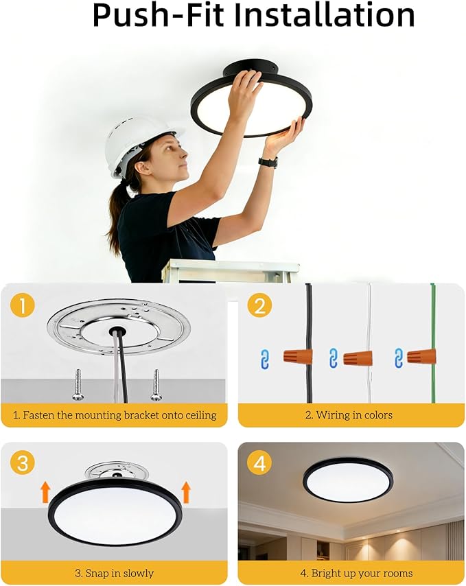 LEDYOND 11in Push-Fit LED Ceiling Lights 4 Pack Black, 0.52in Ultra Thin Flush Mount Light Fixture, 5CCT Selectable 3000K-6500K, 1100LM Dimmable Flat Panel Light for Home Renovation, IP44 ETL Listed