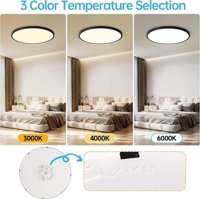 4PK 15.8 Inch Dimmable Flush Mount LED Ceiling Light Fixture, 32W,3200LM,3000K/4000K/6000K CCT Selectable,0.67 inch Super Slim LED Ceiling Light for Bedroom,Hallway,Kitchen,Black