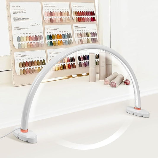 BZJ 20 inch Half Moon Light for Nail Desk Portable Nail Light with Liftable Base Desk Lamp No Flicker & Shadow for Beauty Eyelash Extensions Tattoo Crafts, 3 Color Temperature