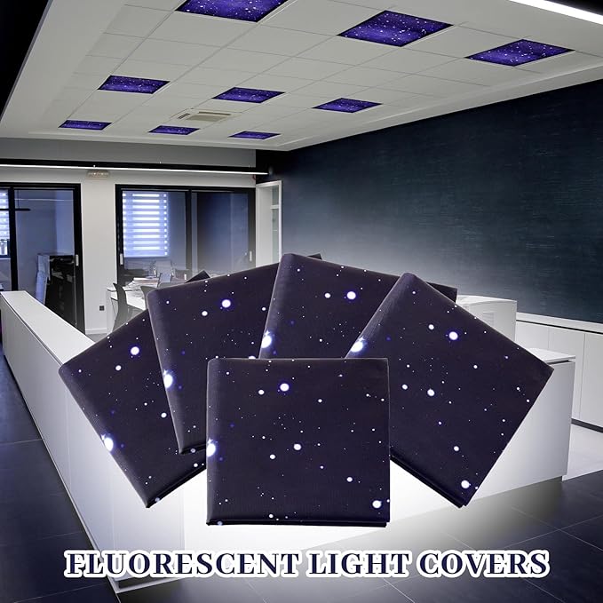 Patelai 8 Pack Fluorescent Light Covers for Classroom Ceiling 4 x 2 Feet Magnetic Light Covers Filter for Office School Drop Ceiling Supplies(Starry Style)