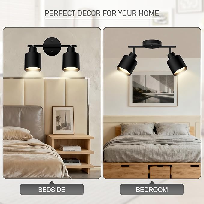 BoostArea 2-Light Led Track Lighting,Black Ceiling Lighting Fixtures,Wall Sconces Ceiling Spotlight with Foldable Light Arms for Kitchen, Closet, Bedroom,GU10 Socket, Bulbs Not Included