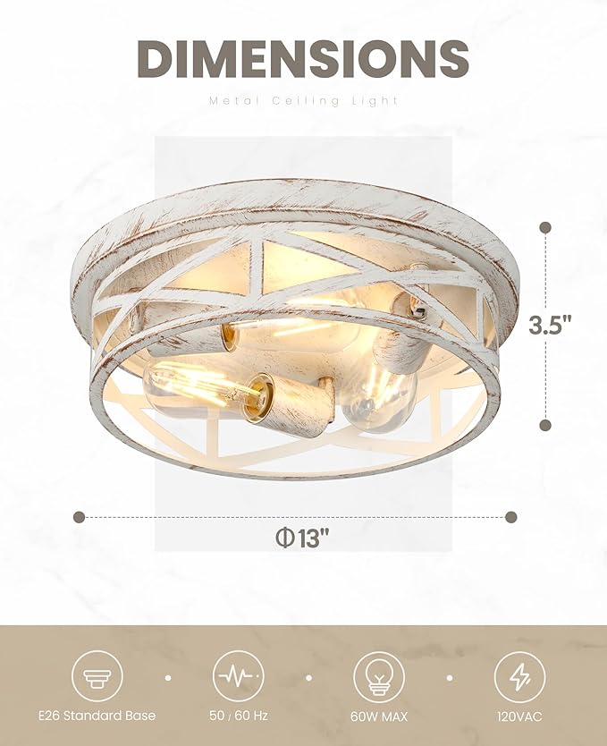 13 inch White and Gold Flush Mount Ceiling Light Fixtures,3-Light Modern Hallway Light Fixtures Ceiling, White and Gold Light Fixture Ceiling Mount for Farmhouse,Kitchen, Bedroom 1Pack