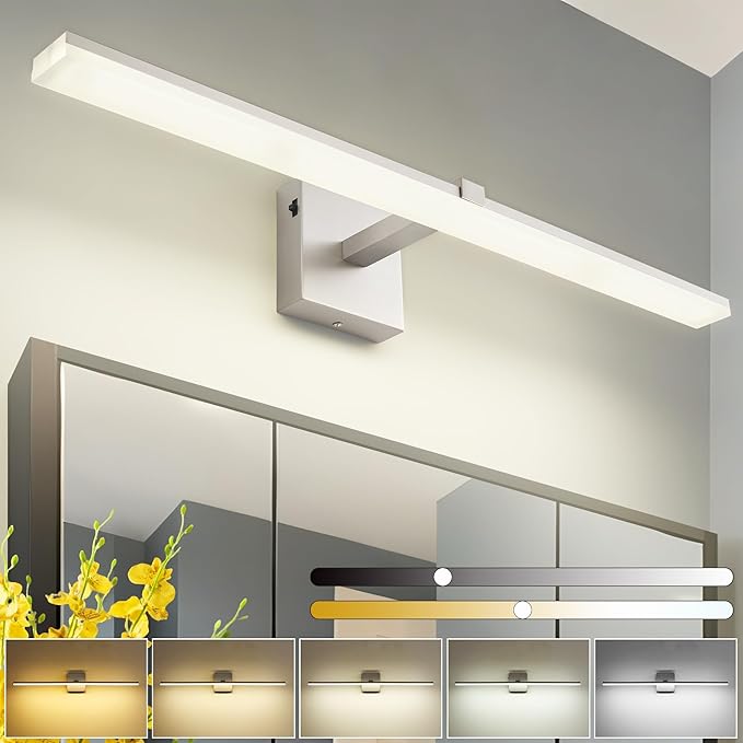 ZUZITO 30 Inch Modern Vanity Light for Bathroom Brushed Nickel Over Cabinet Arm Extra Wide LED Bar 5CCT Selectable CRI85+ ETL
