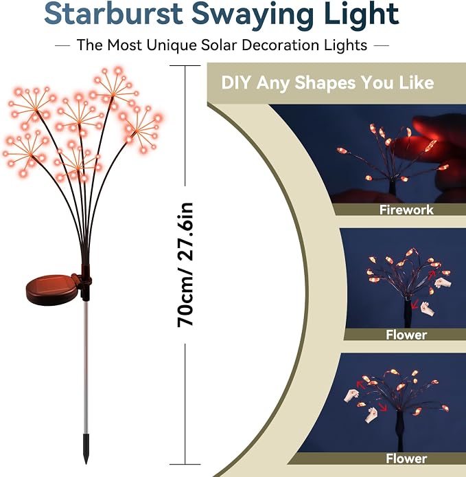 Slyuexu Solar Garden Lights 2 Pack Waterproof Swaying Starburst Light Solar Outdoor Lights for Yard Patio Walkway Pathway Party Wedding Decoration, Unique Gifts for Women, Orange