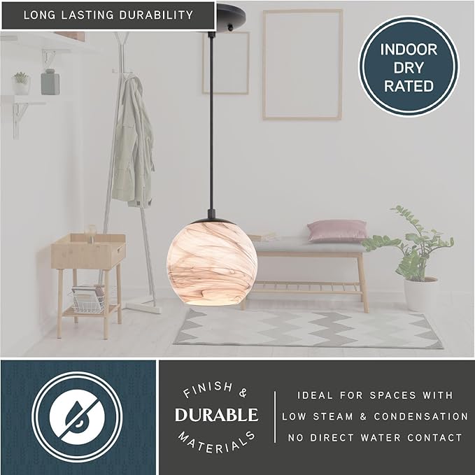 VAXCEL Milano LED Compatible Matte Black Transitional Mini Pendant Ceiling Light Multi Color Art Glass