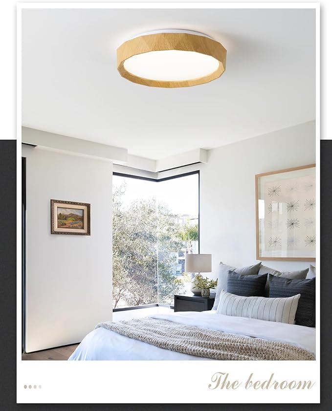 ANYLOVE 15 inch LED Flush Mount Ceiling Light Fixture,3000K 4000K 5000K Adjustable Ceiling Lights, Farmhouse Oak Wood Grain Ceiling Light for Bedroom Hallway Bathroom Kitchen