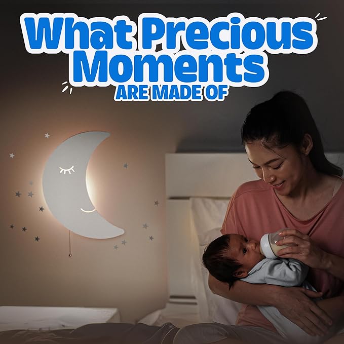 Tip perk Moon Lamp for Baby Nursery - Floating Moon Wall Lamp for Nursery | Cute Floating Moon Lamp for Kids Bedroom | Battery-Operated Hanging Night Lights | Cordless Moon Lights for Bedroom