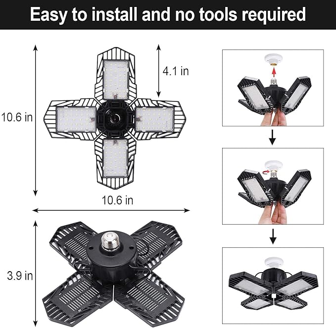 2Pack LED Garage Lights,100W Deformable LED Lighting 10000LM E26 Daylight 6000K Super Bright Adjustable Lights for Warehouse