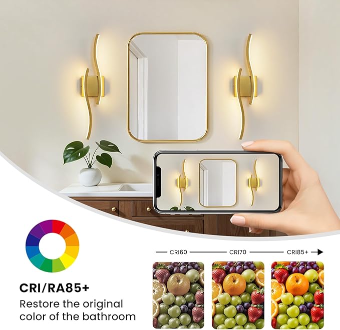 WOSHITU Gold LED Bathroom Vanity Lights: 23.6 Inch 24W Bathroom Lighting Fixtures Over Mirror 5CCT Dimmable 2700-5000K Vanity Lights Modern Bath Sconces Wall Light for Mirror Bedroom Living Room
