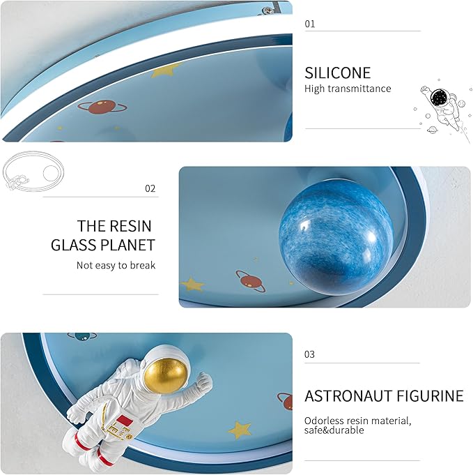 Astronaut Ceiling Light Fixture 20" Dimmable Kids Flush Mount Ceiling Lights for Bedroom LED Chandelier 3000K-6000K with Remote Children Ceiling Lamp for Kitchen,Nursery Room
