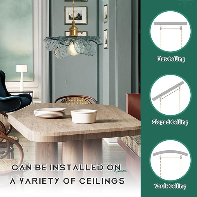 Plug in Hanging light 2 Pack , Modern Pendant Light Dark green Glass Shade 14.75ft Hanging Light with Plug in Cord Large glass pendant light Plug in Pendant Lighting for Kitchen Living Dining Room