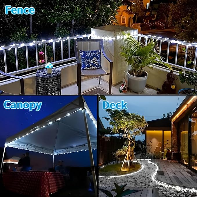 LairtPOW Solar Rope Lights, 39FT 100LEDs Outdoor Solar Strip Lights,IP65 Waterproof Outdoor Led Rope Lights with 8 Lighting Modes for Garden Yard Christmas Holiday Palm Tree Decoration (Cool White)
