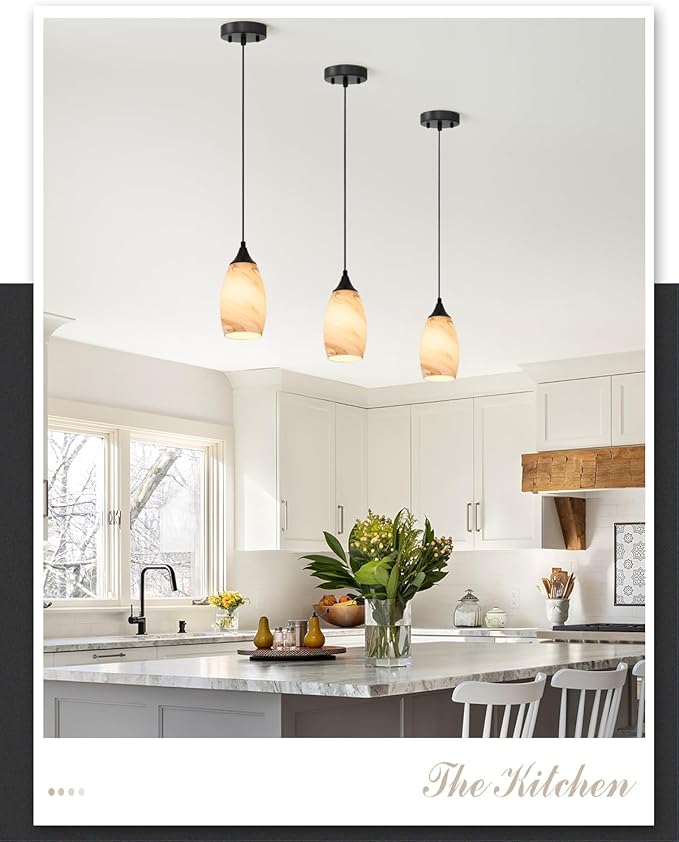 ANYLOVE Vintage Art Brown Stripe Pendant Lighting,3-Pack Hand Glass Hanging Light Fixture,Adjustable Cord for Kitchen,Hallway,Dining Room