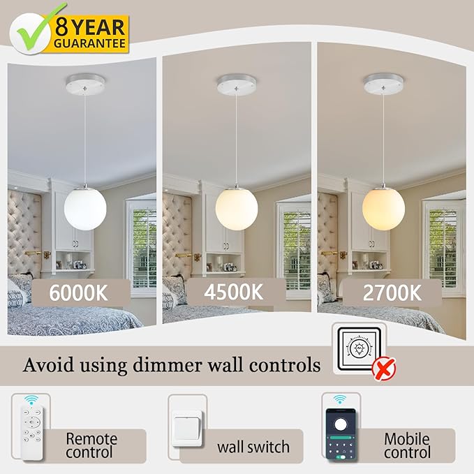 ykolupty 1-Light Modern Globe Pendant Light Fixtures Silver Chandelier with White Globe Glass Dimmable Ceiling Light Glass Pendant Light for Kitchen Island, Dining Room, Living Room, Entry Hallway
