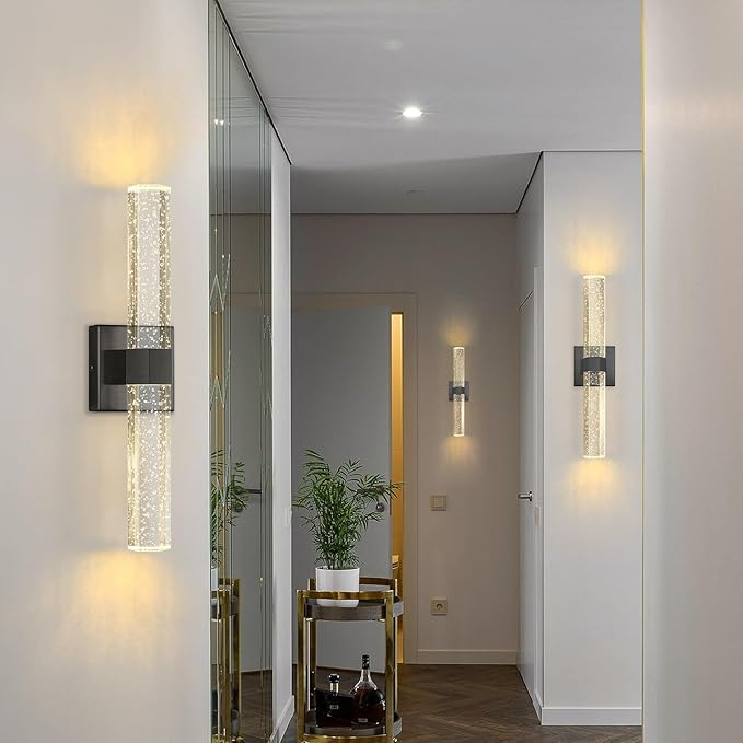 Set of 2 Black LED Wall Sconce Lights Warm Light Modern Crystal Wall Lights Vanity Lighting Fixtures Sconces for Bathroom Living Room Bedroom Dining Room Hallway