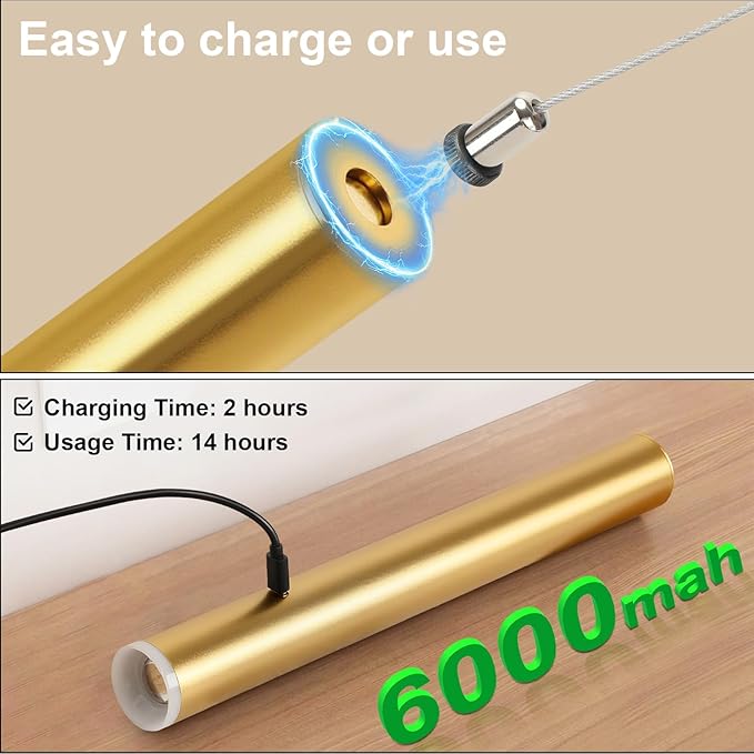 Lightess Battery Operated Pendant Light Motion Sensor Set of 2, Wireless Chandelier with Remote, 3 Color Dimmable, 6000mAh Hanging Light for Kitchen Island Dining Room Bedroom, Gold