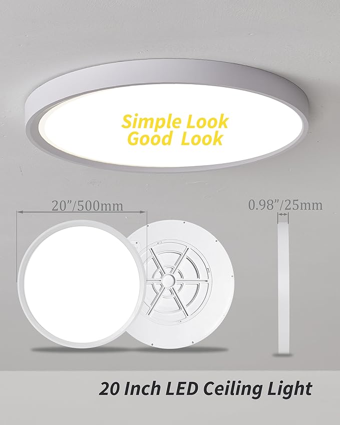 20 Inch Large LED Flush Mount Ceiling Light Fixture, Round 40w 4350lm 3000k,4000k,6000k CCT Selectable, Modern Flat Panel Super Slim Led Ceiling Light,for Living Dining Kitchen Room (2Pack-White)