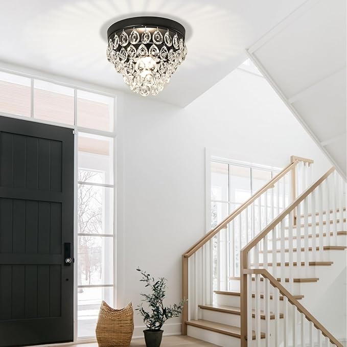 Small Crystal Chandeliers Small Chandelier Light Fixture Mini Chandelier for Closet Bathroom Living Room,Matte Black Crystal Chandeliers Lighting