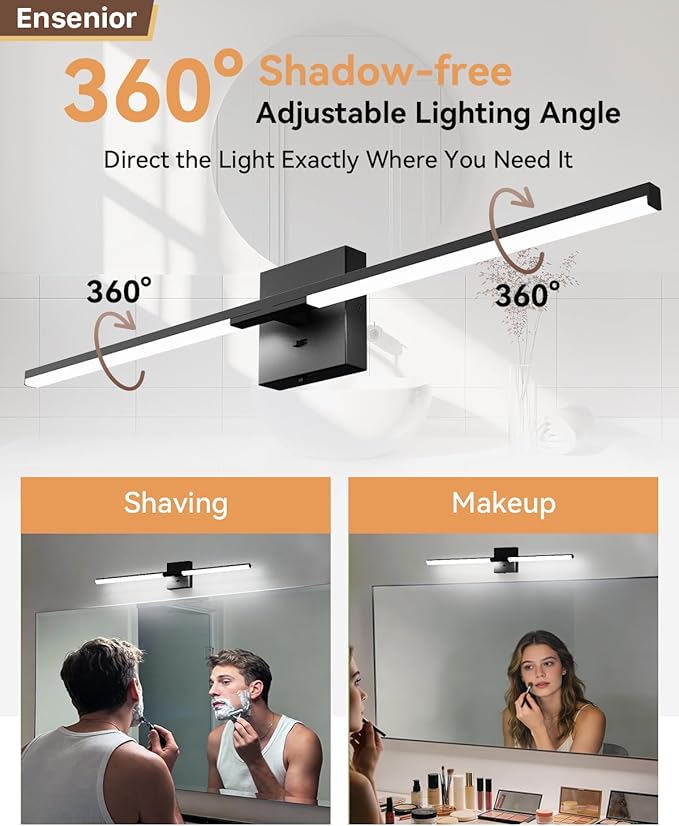 Ensenior Modern Bathroom Vanity Light 32 inch, Built-in Dimmer, 18.5W Dimmable 5CCT Led Bath Lights, Black Bar Vanity Light for Bathroom Mirror Cabinets Bedroom-FCC & ETL Certificated
