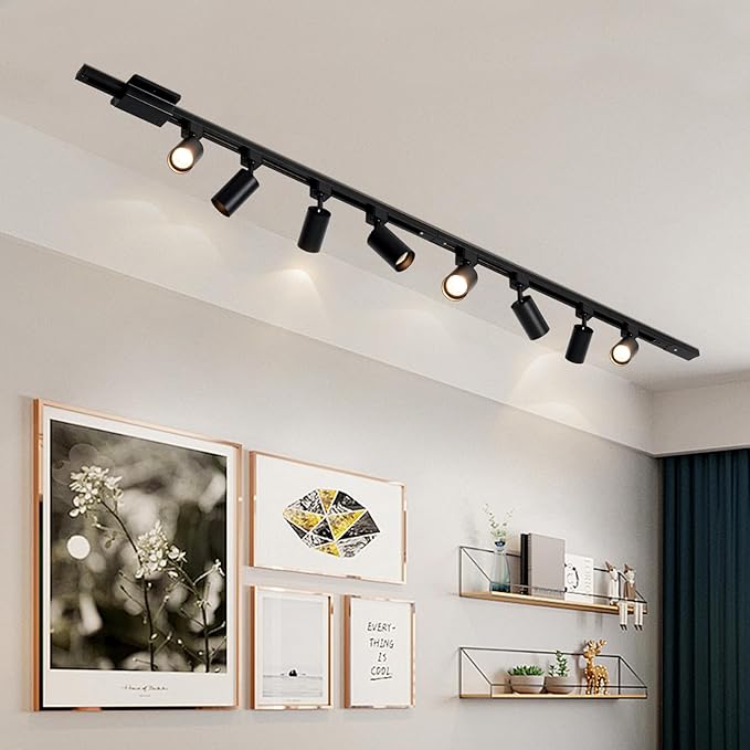 8-Light LED Track Lighting Kit with 6.6FT H Track Lighting Rails & Floating Canopy Connector, GU10 Track Light Kit, Modern Kitchen Track Lighting Fixtures Ceiling Spot Light, Black (No Bulbs)