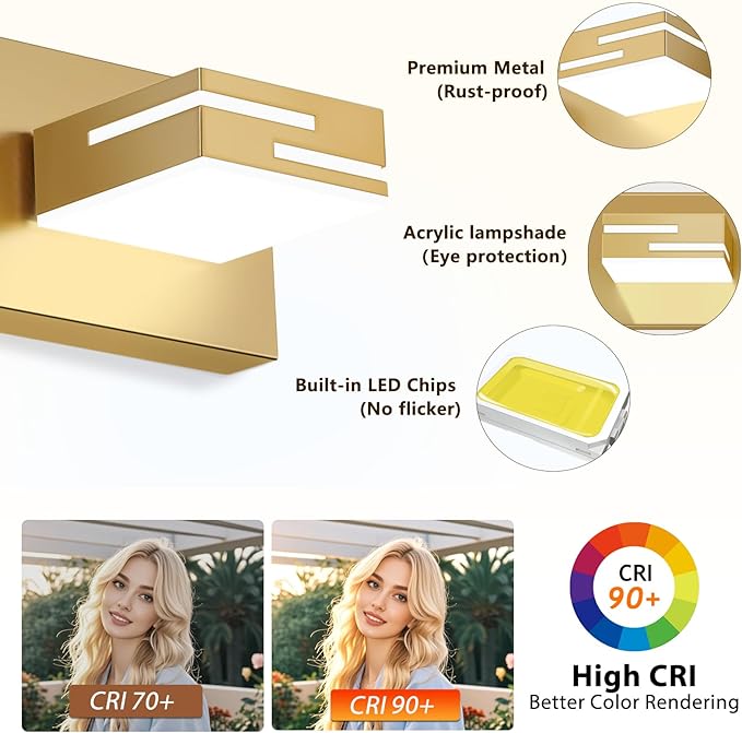 LED Modern Bathroom Vanity Light Fixtures, 6-Light 40-inch Dimmable Gold Vanity Lights for Bathroom Lighting Fixtures Over Mirror, with 360° Rotatable Heads (Cool White 6000K)