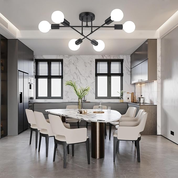 Ceiling Light Fixture, 6-Light Ceiling Light Chandelier, Modern Dinning Room Light Fixture, Sputnik Light Fixtures Ceiling Mount, Semi Flush Mount Light Fixture For Living Room,Bedroom,Hallway,Kitchen