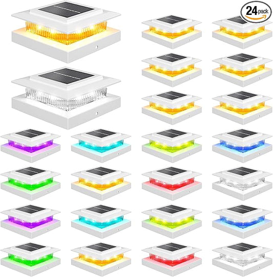 NIORSUN Solar Post Cap Lights Outdoor Waterproof, 4x4 Post Solar Lights RGB Color Changing, Fence Posts Solars Light for Deck Patio Garden Deco, 4x4 Posts Caps Wood Vinyl, 5x5 Vinyl, 24 Pack (White)