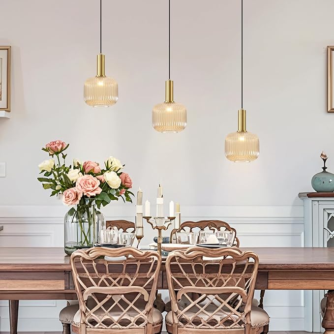 BOKT Modern 2-Pack Glass Pendant Lights Open Amber Ball Ceiling Pendant Lighting Fixture Adjustable Cord Hanging Light Lights Set of Two for Kitchen Island Entryway Dining Room