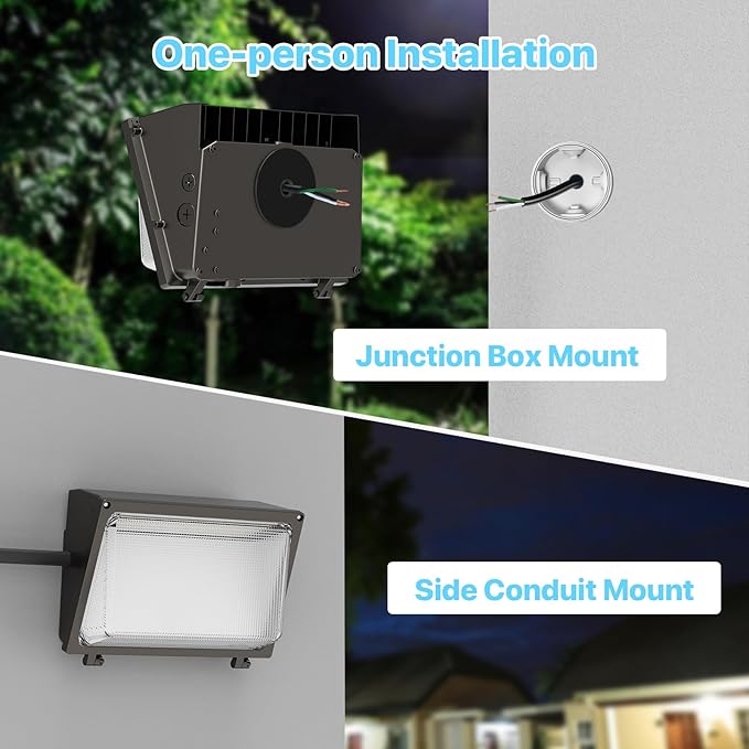 HYPERLITE LED Wall Pack 120W: 18000lm Glass Lens Dusk to Dawn Outdoor Lighting - Outdoor Security Flood Lighting for Yard Patio UL Listed (Pack of 2)