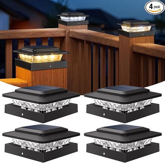 kolpop 4x4 Solar Post Cap Lights Outdoor 4Pack- 3 Color Temperatures& 2 Level Brightness, IP65 Waterproof, 16 LED Black Fence Deck Post Light Solar Powered Only for 4×4/3.5×3.5 Wood/Vinyl Posts